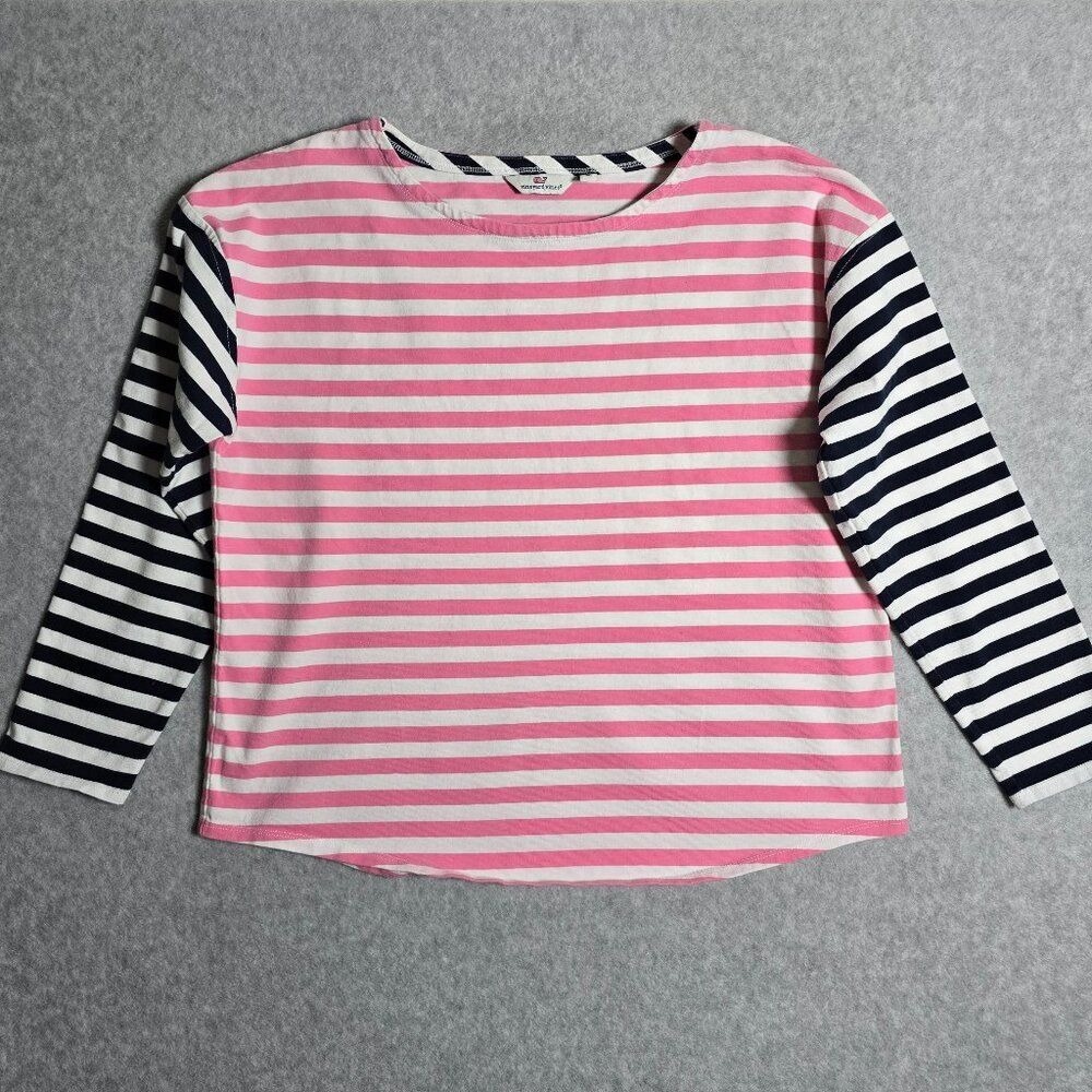Vineyard Vines Womens Sz M Boat Neck Top Striped Pink Blue Knit Shirt